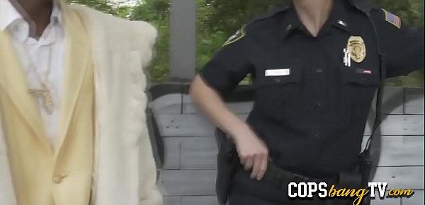  Rough interracial sex for two slutty MILFs cops in doggystyle.